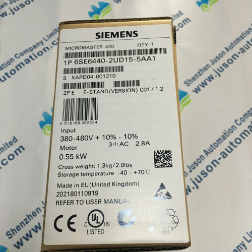 Siemens 6SE6440-2UD15-5AA1 MICROMASTER 440 SIN FILTRO 380-480 V 3 AC + 10 / -10% 47-63 Hz Torque constante 0.55 kW Sobrecarga 150% 60 S,