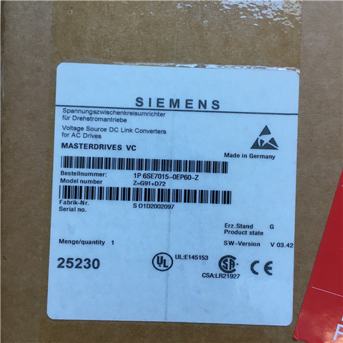 Siemens 6SE7015-0EP60-Z G91 + D72 SIMOVERT MASTERDRIVES DE CONTROL DE CONTROL DE CONTROL DE CONTROL COMPACTO PLUS DISEÑO Grado de protección IP20 3AC 380-480 V, 50/60 Hz 5 A NOM. Calificaciones de poder: